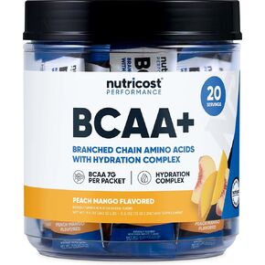 Nutricost BCAA+ Hydration Peach Mango Flavor (20 Stickpacks) - Branched Chain Amino Acids with Hydration Complex - Gluten-Free, Non-GMO