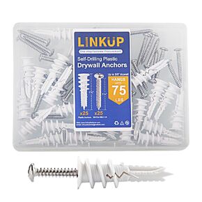 Linkup 50PCs Self Drilling Drywall Anchors with screws kits,incoulding 25pcs #8 x 1-1/4"pan head stainless steel self tapping screws and 25pcs anchors for drywall,holds upto 75lbs