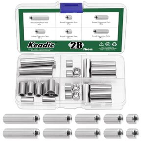 Keadic 28Pcs 304 Stainless Steel Hex Connector Nut Assortment Set, Metric Hex Coupling Nuts for Counter Sofa Furniture Repair (M8)