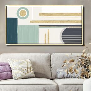 TRAIN2 ART Textured Wall Art Gold and White Geometric Canvas Circle Block Painting for Living Room Bedroom Bathroom Office Wall Decor 24"x48"