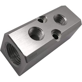 2 Way Pneumatic Manifold Air Distribution Block, G1/2 Supply Port, G1/4-Inch Output Port, Aluminum Alloy