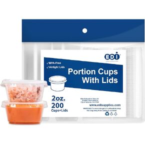 EDI [3.25 OZ, 200 Sets Clear Disposable Plastic Portion Cups with Leakproof Lids | Jello Shot Cups | Condiment and Dipping Sauce Cups | Souffle Cups | BPA Free | Recyclable