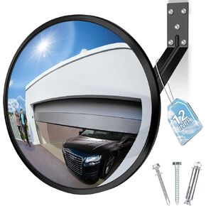 12 inch Traffic Mirror, Adjustable Wide Angle View Acrylic Convex Mirror, Convex Mirror Outdoor for Warehouse, Office, Parking Garage and Traffic Safety - Support Indoor and Outdoor