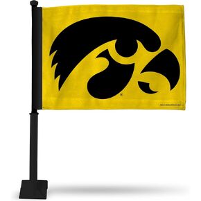 Rico Industries NCAA Iowa Hawkeyes Black Pole Car Flag W' Black Pole Double Sided Car Flag - 16" x 19" - Strong Pole That Hooks onto Car/Truck/Automobile