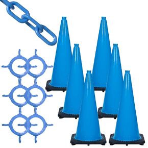 Mr. Chain Traffic Cone and Chain Kit, Sky Blue, 28-Inch Height (93224-6A)