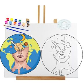Pre Drawn Canvas Planet Paint Kit | Adult & Teen Sip and Paint Party Favor | DIY Date Night Couple Activity (11X14 & PAINT KIT) (Planet Paint Kit)