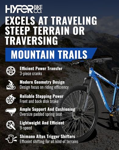 دراجة جبلية هايبر للرجال والنساء مقاس 29 بوصة. دراجة تريل مع مبدلات سرعة شيمانو 9 وإطار دراجة MTB خفيف الوزن من الألومنيوم. الدراجة الجبلية للسيدات والرجال. إكسبلورر (أزرق) in Kuwait