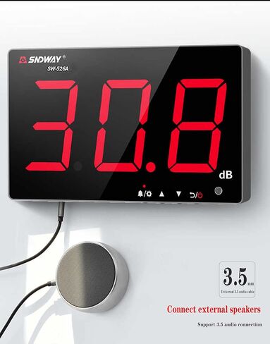 SW-526A 30-130db جهاز اختبار مستوى الصوت 18 بوصة شاشة كبيرة LCD عرض جدار معلق نوع ديسيبل قياس الضوضاء مع إنذار للمكتبة / الفندق / المسرح / اللوبي in Saudi Arabia