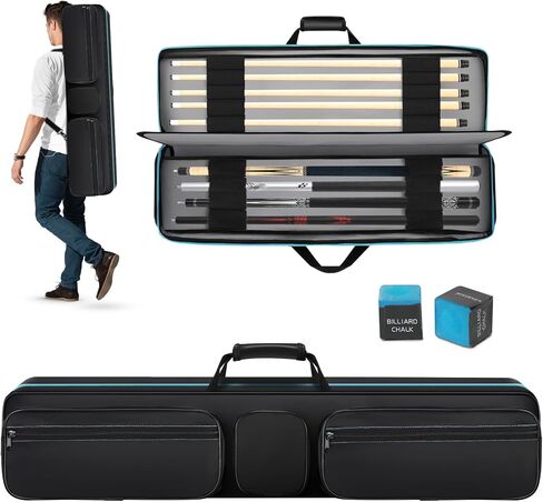 Pool Cue Case 4X5，Billiard Stick bag Holds 4 Butts and 5 Shafts，Soft Padded Pool Cue Carrying Case with Front Accessories Pockets and Shoulder Strap for Easy Carry, black and blue Billiard Cue Cases in Saudi Arabia