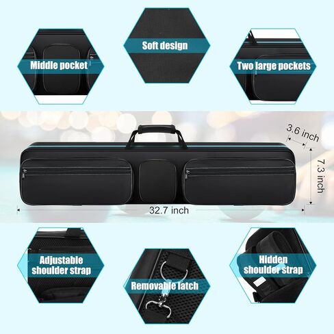 Pool Cue Case 4X5，Billiard Stick bag Holds 4 Butts and 5 Shafts，Soft Padded Pool Cue Carrying Case with Front Accessories Pockets and Shoulder Strap for Easy Carry, black and blue Billiard Cue Cases in Saudi Arabia