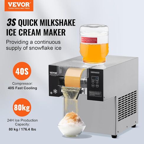 VEVOR Commercial Snowflake Ice Machine, 176.4LBS/24H Snowflake Ice Maker, Stainless Steel Ice Shaver Machine, Electric Snow Cone Maker, Air Cooling System for Rapid Heat Dissipation, for Bakery, Café in Saudi Arabia