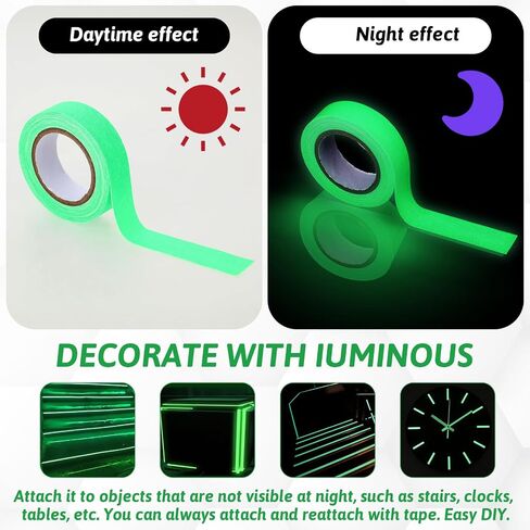 Neon Masking Tape Neon Gaffer Cloth Tape, Green Gaffer Tape, Blacklight Glow in The Dark Tape Fluorescent Spike Tape for Stage, Party, Glow Sticks, Art Crafts, 0.6 inch x 33 feet, Green in Saudi Arabia