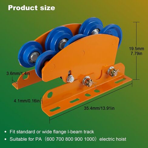 Heavy Duty I-Beam Trolley for Electric Hoist, 1 Ton Capacity with Dual Track Rollers, Adjustable Flange for I-Beams, Push Geared Overhead Heavy Duty Wheels Wide Flange in Saudi Arabia
