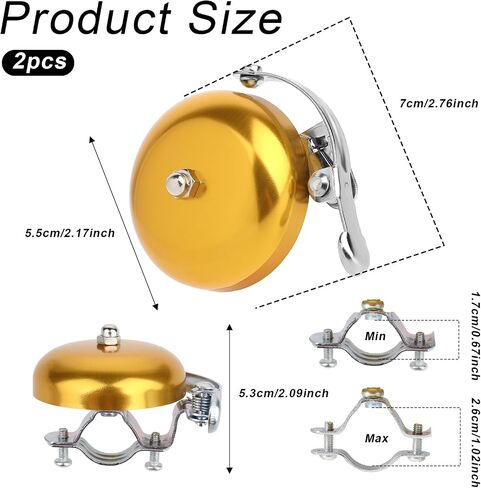 Bike Bells for Adults, 2 Pieces Clear Loud Crisp Bike Horn Vintage Kids Bike Bell Metal Bicycle Horn Bicycle Bells for Handlebars Classic Lowrider Bike Parts Bells Accessories for Women Men Kids in Saudi Arabia