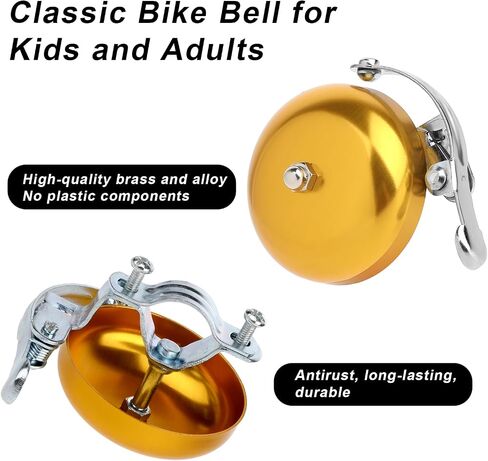 Bike Bells for Adults, 2 Pieces Clear Loud Crisp Bike Horn Vintage Kids Bike Bell Metal Bicycle Horn Bicycle Bells for Handlebars Classic Lowrider Bike Parts Bells Accessories for Women Men Kids in Saudi Arabia