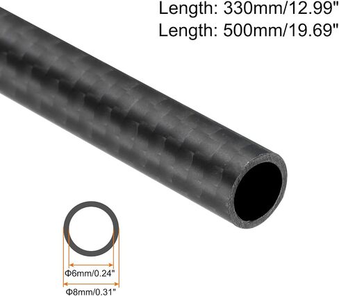 uxcell 4Pcs Carbon Fiber Tubes 6mm ID 8mm OD 330mm 500mm Length Matte Surface Rod 3K Roll Wrapped Carbon Round Tubing for RC Airplane Quadcopter Multicopter in Saudi Arabia
