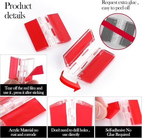 12 Pcs Plastic Hinges Acrylic Hinges Clear Small Hinges Self Adhesive Piano Hinge for Cabinet Aquarium Lid Furniture Display Stand (35x25mm) in Kuwait