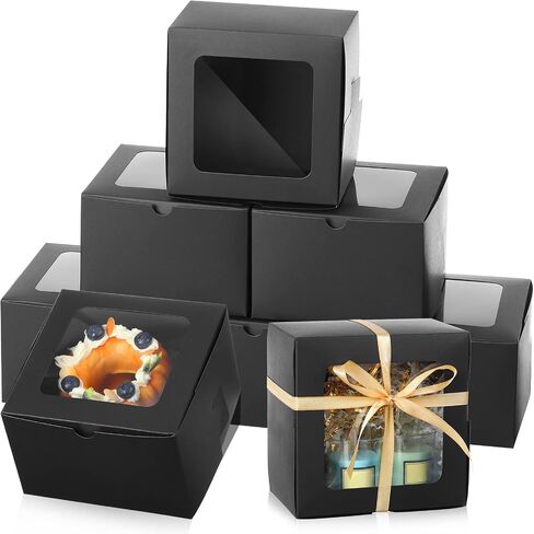 50 Pcs Bakery Boxes with Window 6 x 6 x 4 Inch Cookie Boxes Small Treat Boxes Pastry Boxes Mini Cake Boxes Cookie Containers for Cookies, Pastry, Cupcakes, Dessert, Pie, Muffin, Donuts (Black) in Saudi Arabia