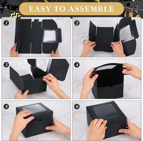 50 Pcs Bakery Boxes with Window 6 x 6 x 4 Inch Cookie Boxes Small Treat Boxes Pastry Boxes Mini Cake Boxes Cookie Containers for Cookies, Pastry, Cupcakes, Dessert, Pie, Muffin, Donuts (Black) in Saudi Arabia