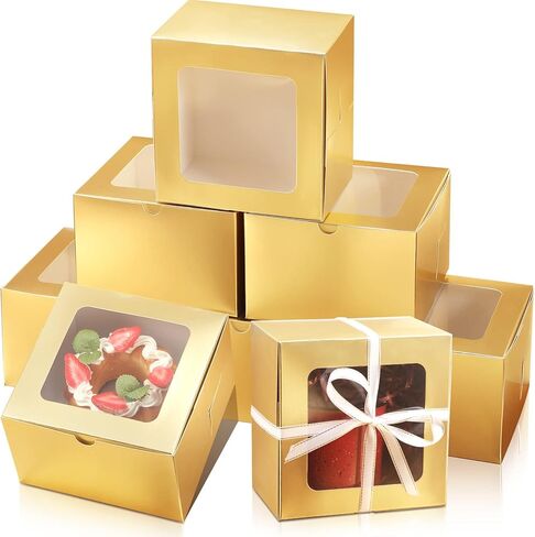 50 Pcs Bakery Boxes with Window 6 x 6 x 4 Inch Cookie Boxes Small Treat Boxes Pastry Boxes Mini Cake Boxes Cookie Containers for Cookies, Pastry, Cupcakes, Dessert, Pie, Muffin, Donuts (Black) in Saudi Arabia