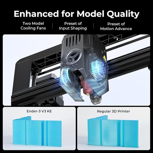 طابعة Creality Ender 3 V3 KE ثلاثية الأبعاد مع طباعة عالية السرعة 500 مم/ثانية، وطارد مباشر متطور Sprite، وسكك خطية على المحور X، ونظام تشغيل Creality الذكي، وحجم طباعة 8.66 × 8.66 × 9.44 بوصة in Saudi Arabia