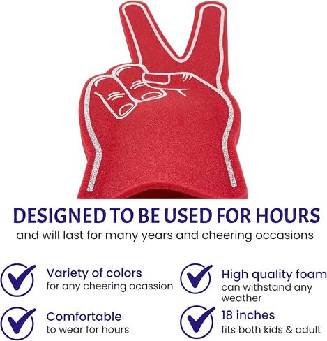 Giant Foam Finger 18 Inch- Peace Foam Hand for All Occasions - Cheerleading for Sports - Exciting Vibrant Colors use as Celebration Pom Poms- Great for Athletics Local Sport Events Games (Blue) in Saudi Arabia