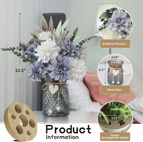 Fake Flowers in Vase,with a Flower Arrangement Holder,Silk Artificial Flowers in Vase,Centerpiece Table Decorations,Coffee Table Decor,Faux Flowers in Vase… in Saudi Arabia