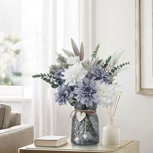 Fake Flowers in Vase,with a Flower Arrangement Holder,Silk Artificial Flowers in Vase,Centerpiece Table Decorations,Coffee Table Decor,Faux Flowers in Vase… in Saudi Arabia