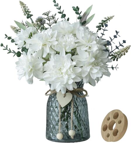 Fake Flowers in Vase,with a Flower Arrangement Holder,Silk Artificial Flowers in Vase,Centerpiece Table Decorations,Coffee Table Decor,Faux Flowers in Vase… in Saudi Arabia