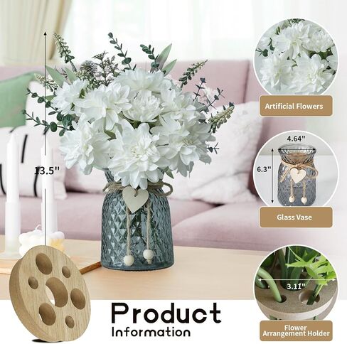 Fake Flowers in Vase,with a Flower Arrangement Holder,Silk Artificial Flowers in Vase,Centerpiece Table Decorations,Coffee Table Decor,Faux Flowers in Vase… in Saudi Arabia