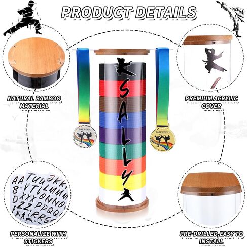 9 Belts Karate Belt Display Rack with 3 Sheets Stickers Martial Arts Belt Display Holder Taekwondo Belt Display Organizer for Kids Adults Gifts in Saudi Arabia