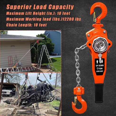 Manual Lever Chain Hoist 3/4 Ton 1650 Lbs10 Feet - Reliable Brake System,Possess Featuring Chain Come Along and Safety Measures for Chain Fall - Perfect for Depot Industrial Lifting in Saudi Arabia