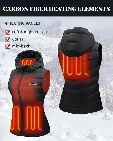 Venustas Women's Heated Vest with 90% Down (Black, Large) with 7.4V Battery Pack Included and a Extra Ultra-Compact 7.4V Battery in Saudi Arabia
