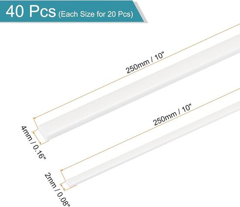 MECCANIXITY 40pcs ABS Rectangle Rod, Diameter 2mm to 4mm, Length 250mm, ABS Plastic Stick Solid Bar, White Plastic Rods Assortment Kit for DIY Architectural Model Building Making in Saudi Arabia