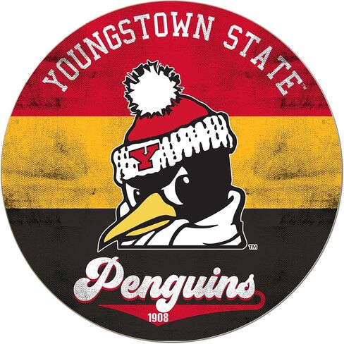 Youngstown State Penguins Multi-Color Retro Circle Sign, 20x20 Inches, Penguins Decor; Display Your Team Spirit with This Unique Youngstown State University Penguins Wall Art in Saudi Arabia