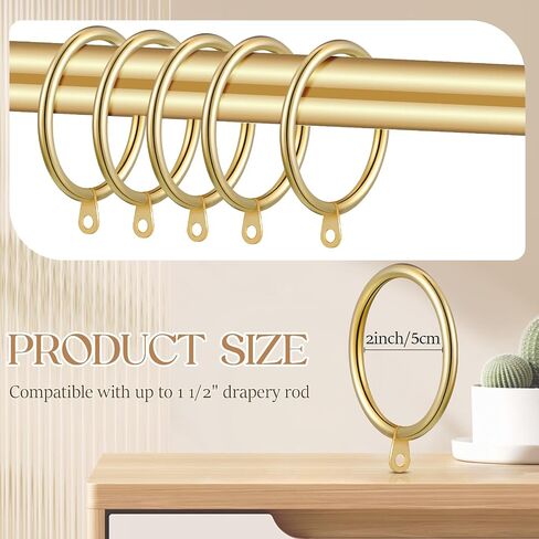 40 Pieces Gold 2 Inch Inner Diameter Metal Curtain Rings with Eyelets Drapery Rings Decorative Curtain Rod Rings Drapery Curtain Rings Compatible with up to 1 1/2" Drapery Rod in Saudi Arabia