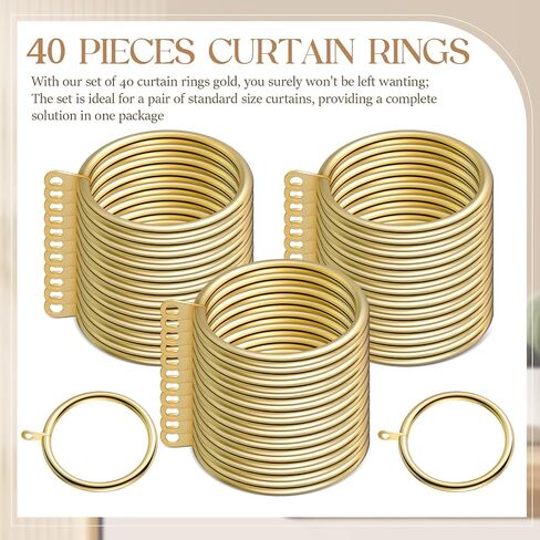 40 Pieces Gold 2 Inch Inner Diameter Metal Curtain Rings with Eyelets Drapery Rings Decorative Curtain Rod Rings Drapery Curtain Rings Compatible with up to 1 1/2" Drapery Rod in Saudi Arabia
