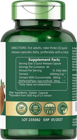 الكركم الكركم مع الفلفل الأسود 3000 ملغ | دعم المفاصل | 240 كبسولة | مكمل مجمع الكركم | غير معدّل وراثيًا، وخالي من الغلوتين in Kuwait