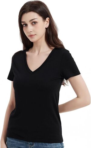 Women's 100% Merino Wool V Neck T-Shirts, Anti-Odor Athletic Casual Base Layer Tops for Running Hiking Gym in Saudi Arabia