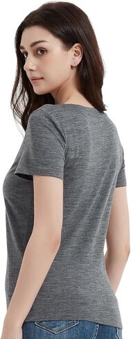 Women's 100% Merino Wool V Neck T-Shirts, Anti-Odor Athletic Casual Base Layer Tops for Running Hiking Gym in Saudi Arabia