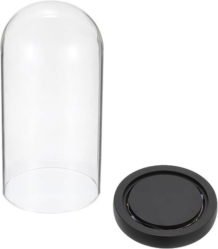 باتيكل 3.3 × 7.7 بوصة زجاج عرض قبة قاء زجاجي، جرة جرس عرض مزخرفة مع قاعدة إضاءة LED للنباتات، ميداليات شموع قابلة للتجميع، أسود in Saudi Arabia