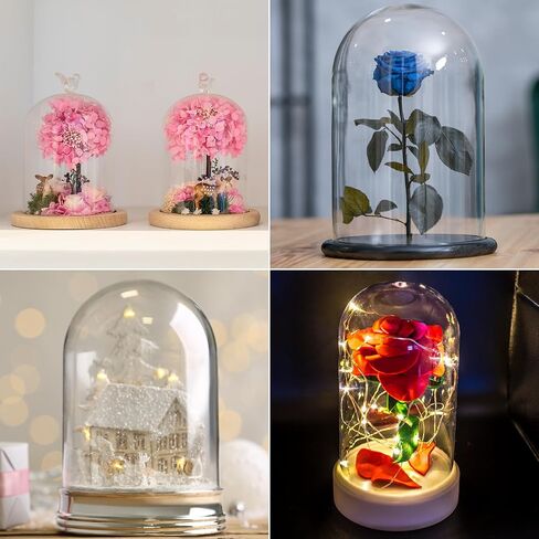 باتيكل 3.3 × 7.7 بوصة زجاج عرض قبة قاء زجاجي، جرة جرس عرض مزخرفة مع قاعدة إضاءة LED للنباتات، ميداليات شموع قابلة للتجميع، أسود in Saudi Arabia