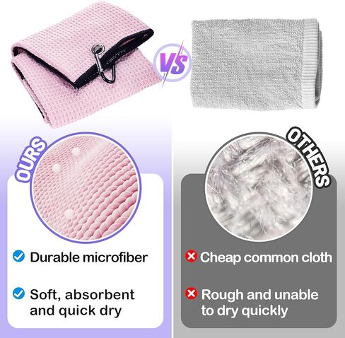 مجموعة مناشف جولف وفرشاة من أولوك - مجموعة تنظيف نادي الجولف لحقيبة الجولف، منشفة نسائية من الألياف الدقيقة مع أداة تحديد الكرة لإكسسوارات الجولف، وردي in Kuwait