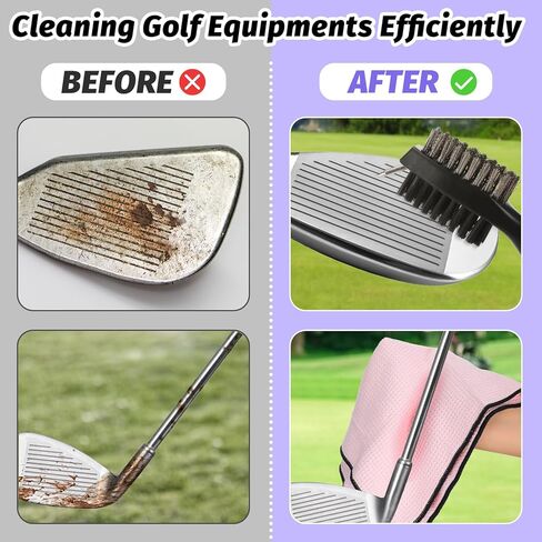 مجموعة مناشف جولف وفرشاة من أولوك - مجموعة تنظيف نادي الجولف لحقيبة الجولف، منشفة نسائية من الألياف الدقيقة مع أداة تحديد الكرة لإكسسوارات الجولف، وردي in Kuwait