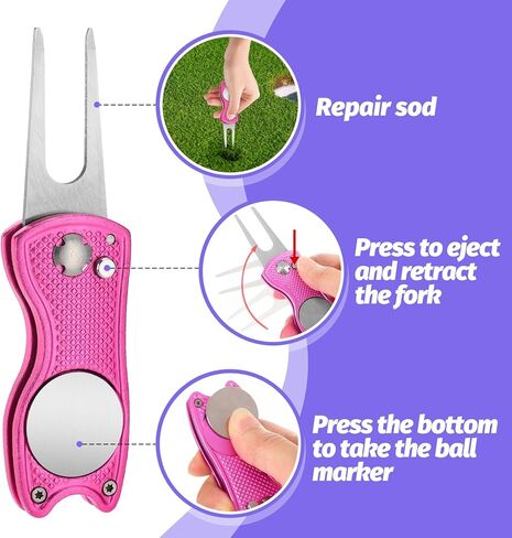 مجموعة مناشف جولف وفرشاة من أولوك - مجموعة تنظيف نادي الجولف لحقيبة الجولف، منشفة نسائية من الألياف الدقيقة مع أداة تحديد الكرة لإكسسوارات الجولف، وردي in Kuwait