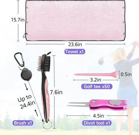 مجموعة مناشف جولف وفرشاة من أولوك - مجموعة تنظيف نادي الجولف لحقيبة الجولف، منشفة نسائية من الألياف الدقيقة مع أداة تحديد الكرة لإكسسوارات الجولف، وردي in Kuwait