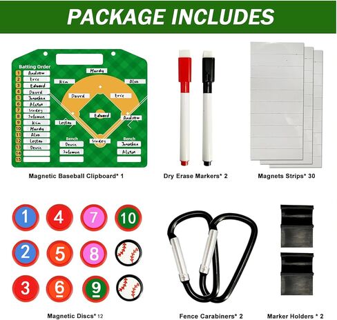 Magnetic Baseball Lineup Board | Baseball Dry Erase Coaching Broad | Softball Lineup Cards Marker Boards | Baseball Clipboard for Coaches | Baseball Lineup Board for Dugout in Kuwait