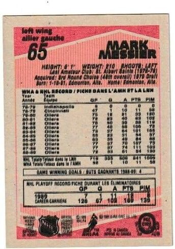 1989-90 O-Pee-Chee Mark Messier #65, BLUE in Saudi Arabia