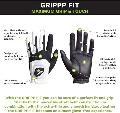 HIRZL GRIPPP FIT Golf Gloves – All Weather Mens Golf Glove (White/Black) | Kangaroo Leather & Lycra | Ultimate Grip in Wet or Dry Conditions in Saudi Arabia