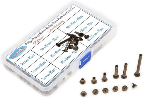 120pcs Chicago Screws Binding Screw Posts Assortment Kit, 6 SizeSCXCLY 120pcs Chicago Screws Binding Screw Posts Assortment Kit, 6 Sizes(M5 x 6/10/15/25/30/45mm), Carbon Steel Nickel-Plate in Saudi Arabia